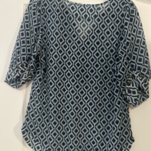 Blue geometric shape, pattern tunic with brass studs size small - Picture 2 of 3